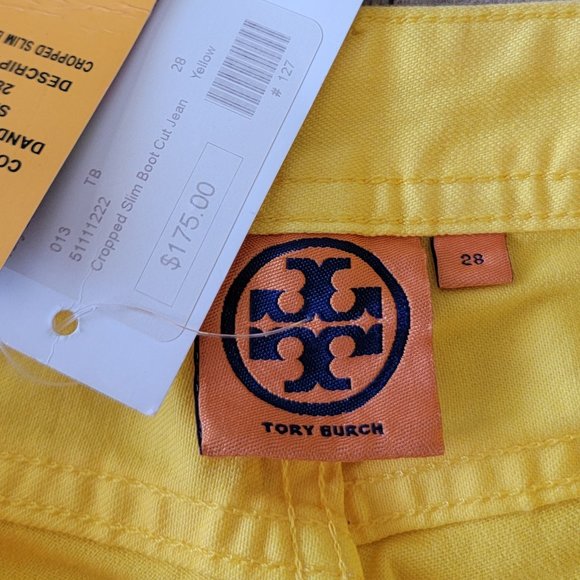 Tory Burch Cropped Slim Boot Dandelion Yellow Jeans 28 - Picture 12 of 16